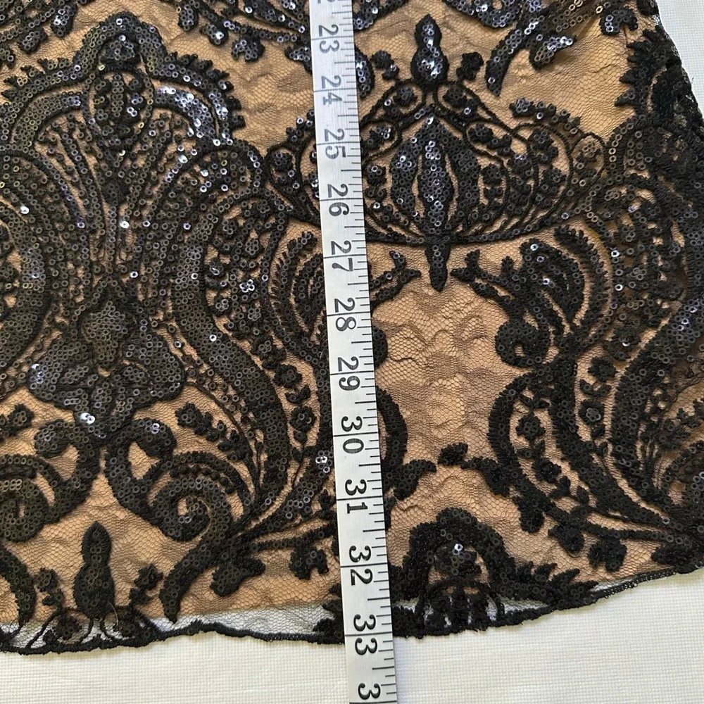 Free People Night Shimmers Mini Dress 8 Plunge Sequin Lace Nude Party Whimsigoth